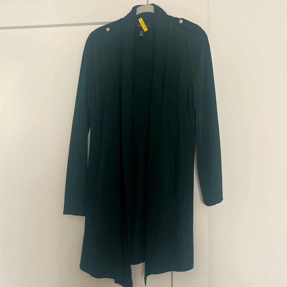 White House Black Market long forest green cardigan